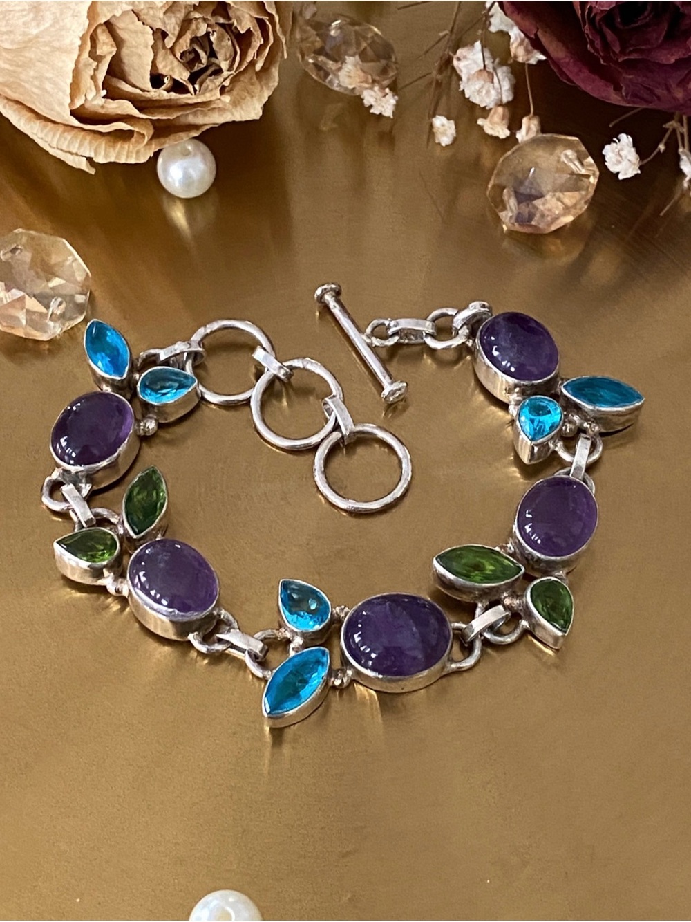 Natural Amethyst, Blue Topaz And Peridot Bracelet